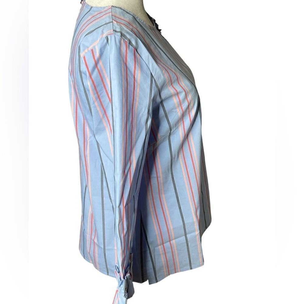 Halogen Striped Ruffled Blouse Bell Sleeves Cotton Size Small - Picture 5 of 14